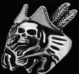 R189 Stainless Steel Pirate Hat Skull Face Biker Ring Rings Renegade Classics