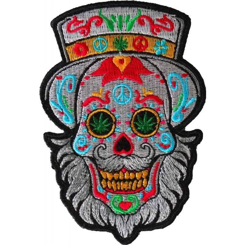 P6705 Bearded Sugar skull Small Iron on Patch Patches The Cheap Place