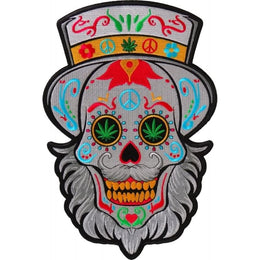 PL6704 Sugar Skull with Beard Large Back Patch Patches The Cheap Place