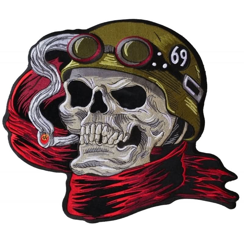PL6016 Biker Skull Embroidered Iron on Patch Patches The Cheap Place
