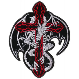 PL3202 Dragon and Cross Embroidered Iron on Patch Patches The Cheap Place