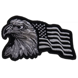 P3960 Eagle With Waving Flag Black Silver Patriotic Iron on Patch Patches The Cheap Place