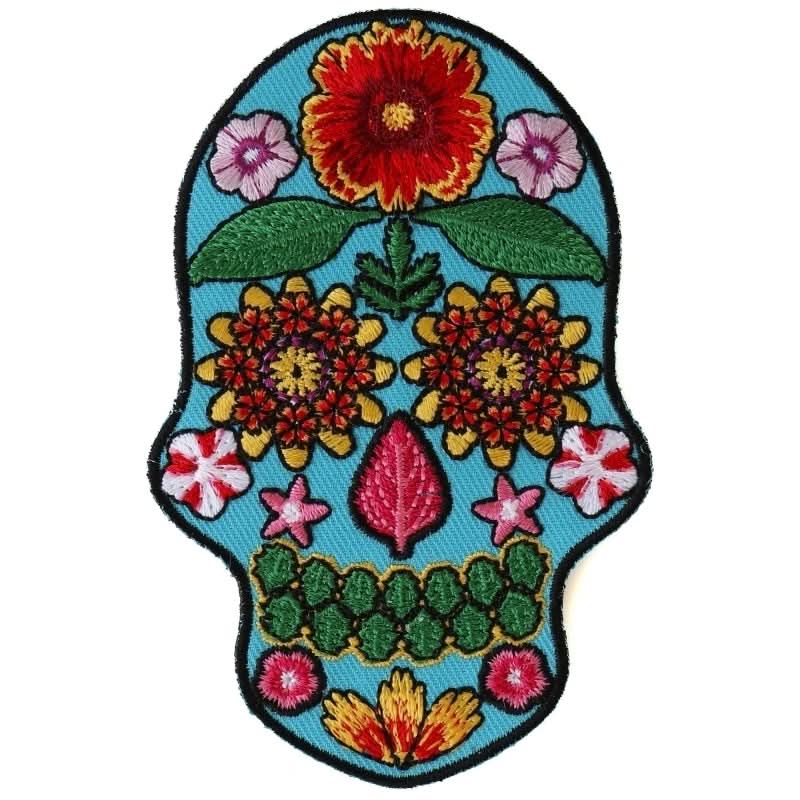 P6152 Flower Skull Blue Patch Patches The Cheap Place