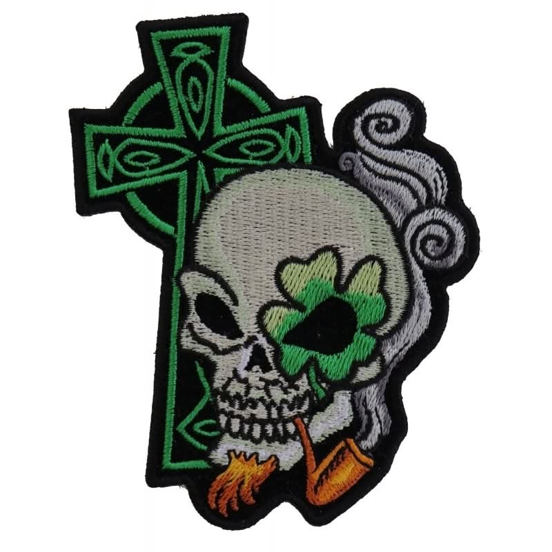 P5131 Irish Skull Cross Smoking Pipe Small Patch Patches The Cheap Place