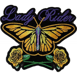 P3945 Lady Rider Butterfly With Yellow Roses Small Iron on Patch Patches The Cheap Place