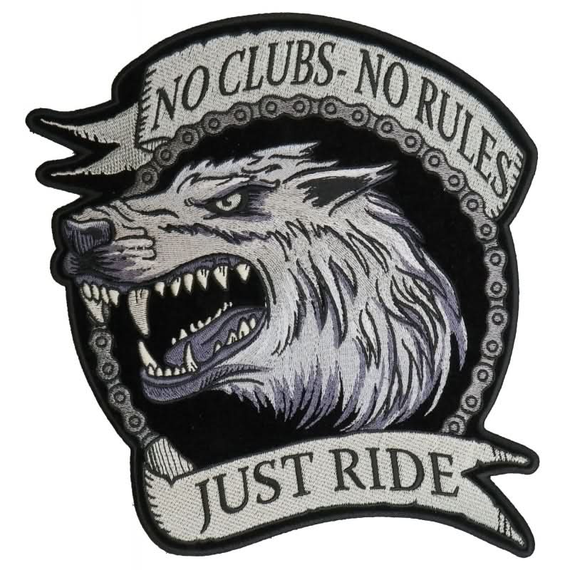 PL6138 No Clubs No Rules Just Ride Wolf Embroidered Iron on Biker Bac Patches The Cheap Place