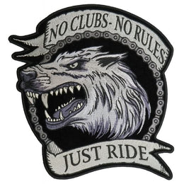 PL6138 No Clubs No Rules Just Ride Wolf Embroidered Iron on Biker Bac Patches The Cheap Place
