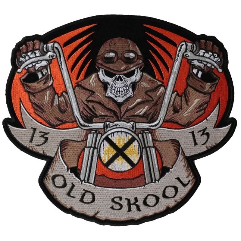 PL6037 Old Skool Motorcycle Skull Embroidered Iron on Biker Patch Patches The Cheap Place