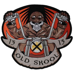 PL6037 Old Skool Motorcycle Skull Embroidered Iron on Biker Patch Patches The Cheap Place
