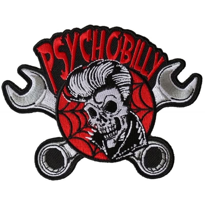 P6369 Psychobilly Skull and Wrenches Patch Patches The Cheap Place