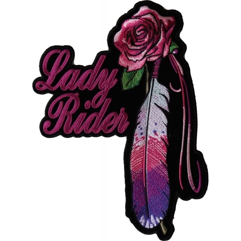 PL3946 Rose Feather Lady Rider Embroidered Iron on Biker Patch Patches The Cheap Place