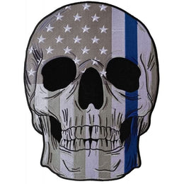 PL5995 Thin Blue Line Police Flag Skull Embroidered Iron on Patch Patches The Cheap Place