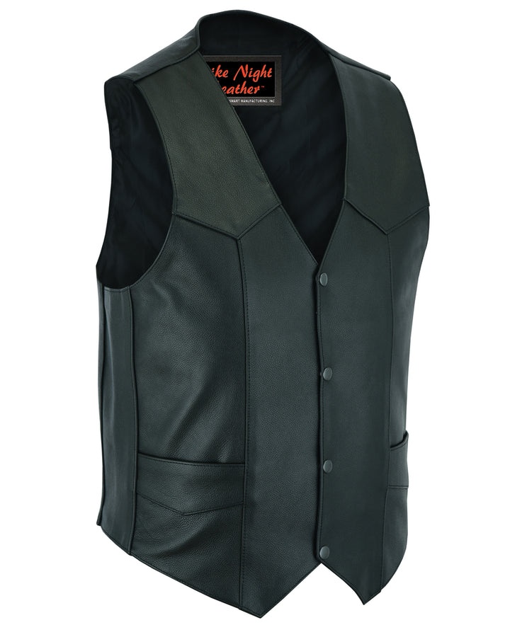 Quiet Ride Men's  Motorcycle Leather Vest - Black