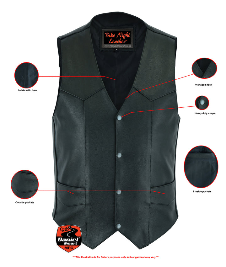 Quiet Ride Men's  Motorcycle Leather Vest - Black