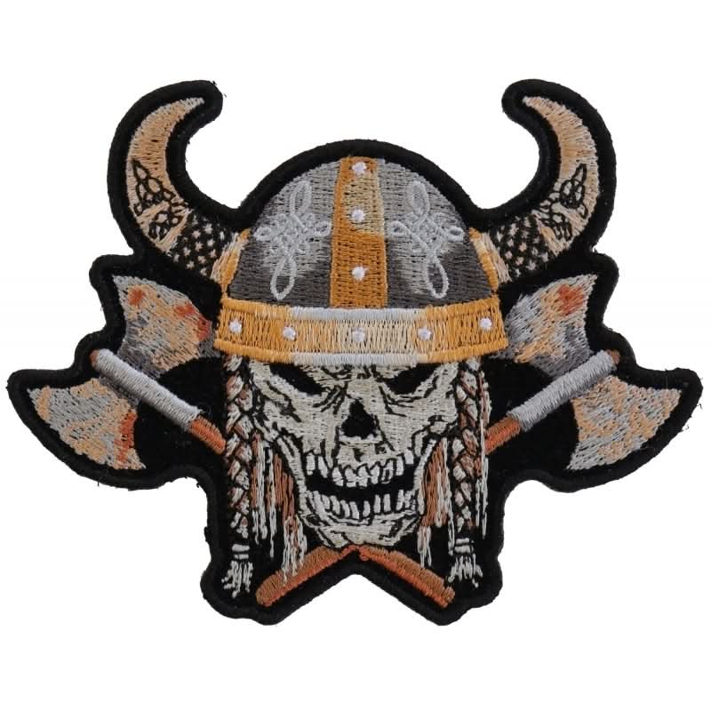 P4955 Viking Skull With Axes and Horn Helmet Small Patch Patches The Cheap Place