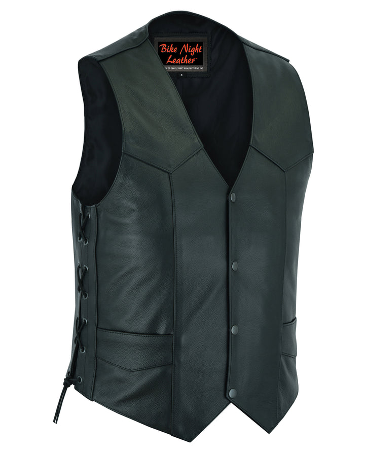 Highway Lace Men's Motorcycle Leather Vest - Black