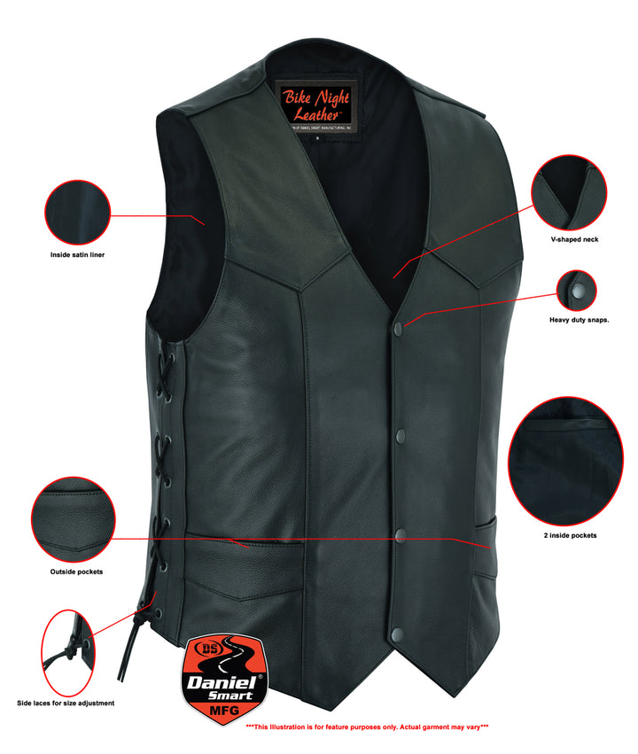 Highway Lace Men's Motorcycle Leather Vest - Black