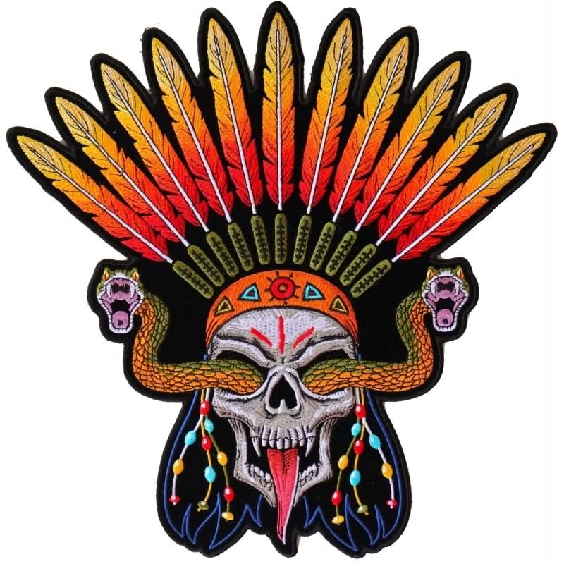 PL6648 Wicked Skull Snakes Feathers Large Back Patch Patches The Cheap Place