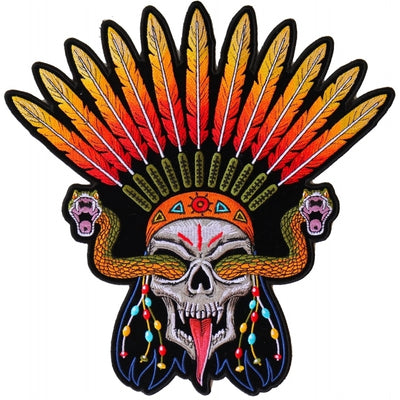 PL6648 Wicked Skull Snakes Feathers Large Back Patch Patches The Cheap Place