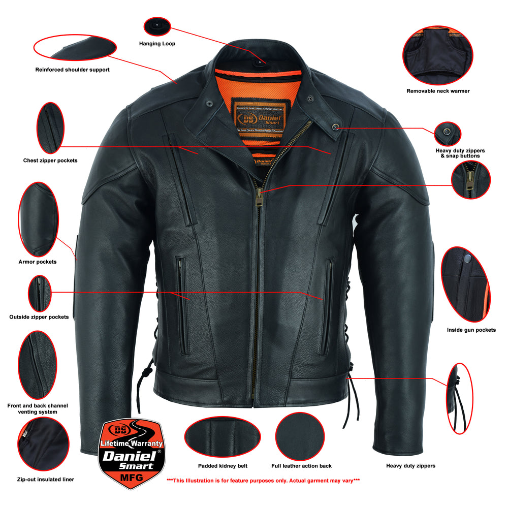 DS Men's Premium Vented Motorcycle Jacket – Side Laces