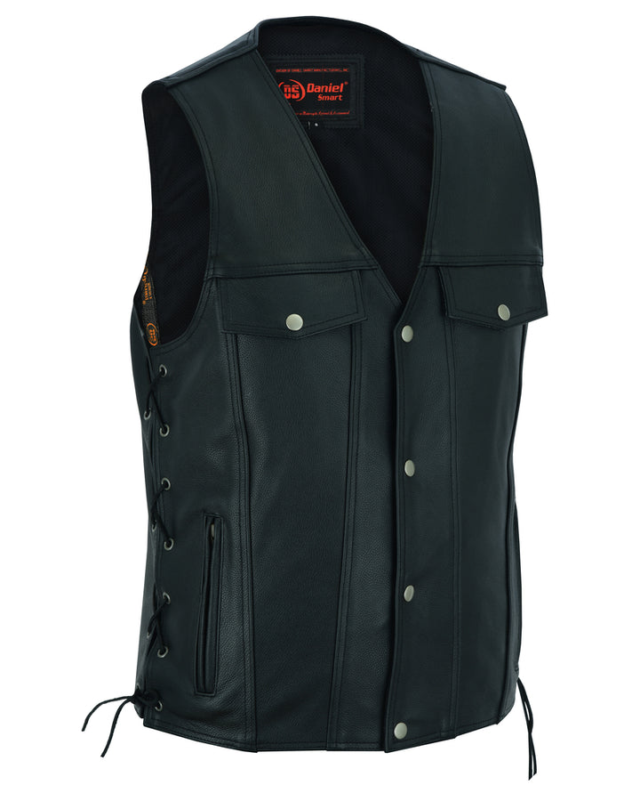 Rocker Men's Black Leather Motorcycle Vest