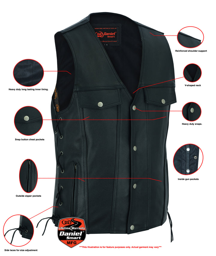 Rocker Men's Black Leather Motorcycle Vest