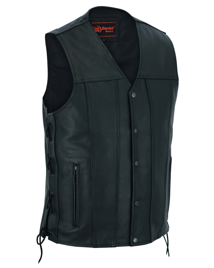 Curated Men's Tall  Biker Leather Vest- Black