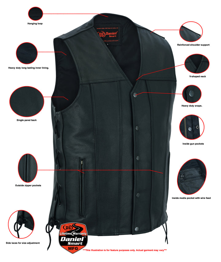 Curated Men's Tall  Biker Leather Vest- Black