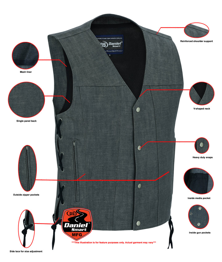 Stormcraft Men's Gray Denim Motorcycle Vest