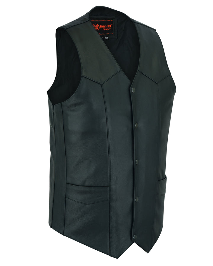 Black Hide Men's Tall  Motorcycle Leather Vest - Black