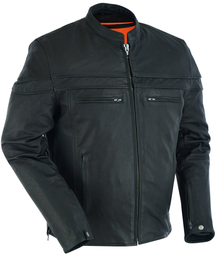 DS Men’s Sporty Lightweight Black Leather Cross Over Jacket