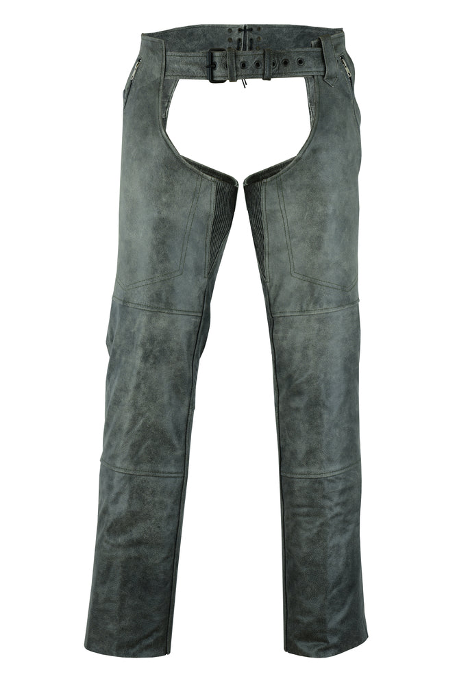 Unisex Gray Thermal Lined Leather Chaps with Double Deep Pockets Gray Thermal Lined Leather Chaps with Double Deep Pockets