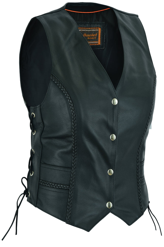 Blackthorn Women's Braided Leather  Vest - Black