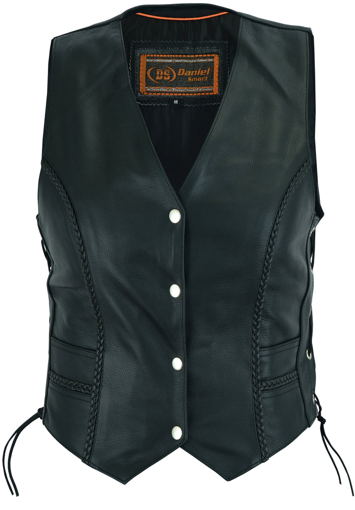 Blackthorn Women's Braided Leather  Vest - Black