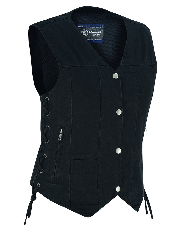 Blackened Black womens denim vest