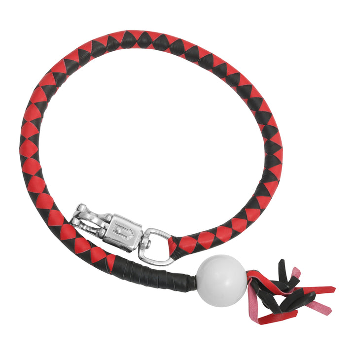 GBW211B Leather Handlebar Fringe - Red/Black w/ White Pool Ball