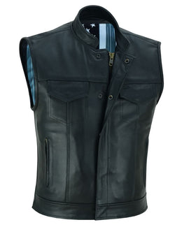 Black Rune Private Men's Black Leather Motorcycle Vest Men's Leather Vests Renegade Classics