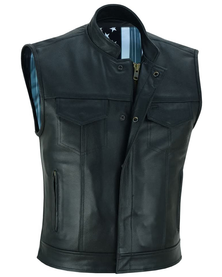 Black Rune Private Men's Black Leather Motorcycle Vest Men's Leather Vests Renegade Classics