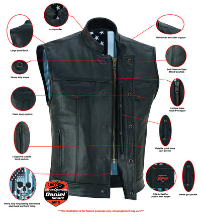 Black Rune Private Men's Black Leather Motorcycle Vest Men's Leather Vests Renegade Classics