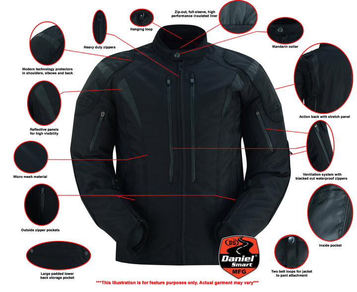 Quantum Men's  Black  Mesh Motorcycle Jacket