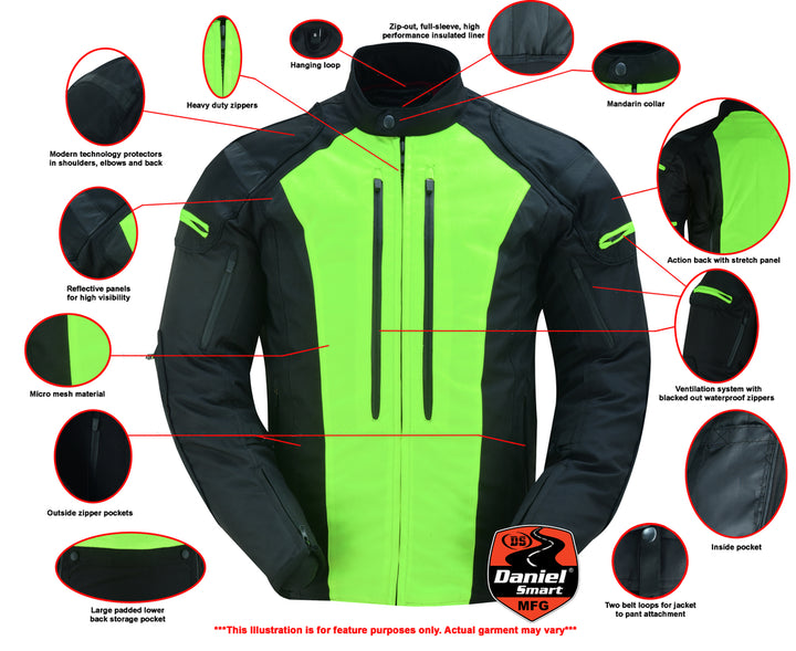 Impact Hi-Viz Mens  Mesh  Motorcycle Jacket