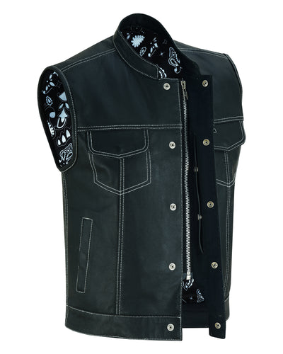 TonUp Men's Paisley Black Leather Motorcycle Vest Men's Leather Vests Renegade Classics