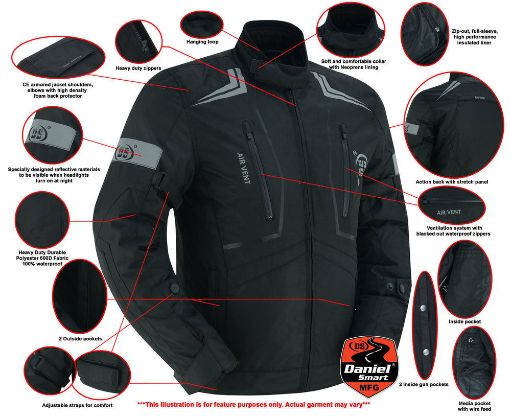 DS4610 Flight Wings - Black Textile Motorcycle Jacket for Men