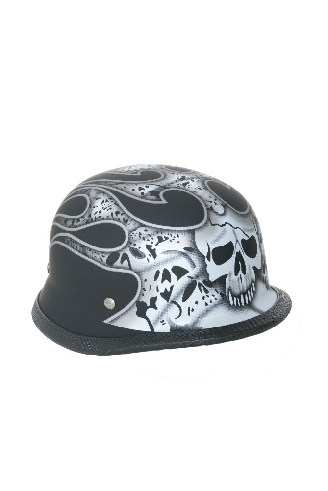 H11SV Premium Smallest Novelty German Silver Skull & Flames/Flat Blac