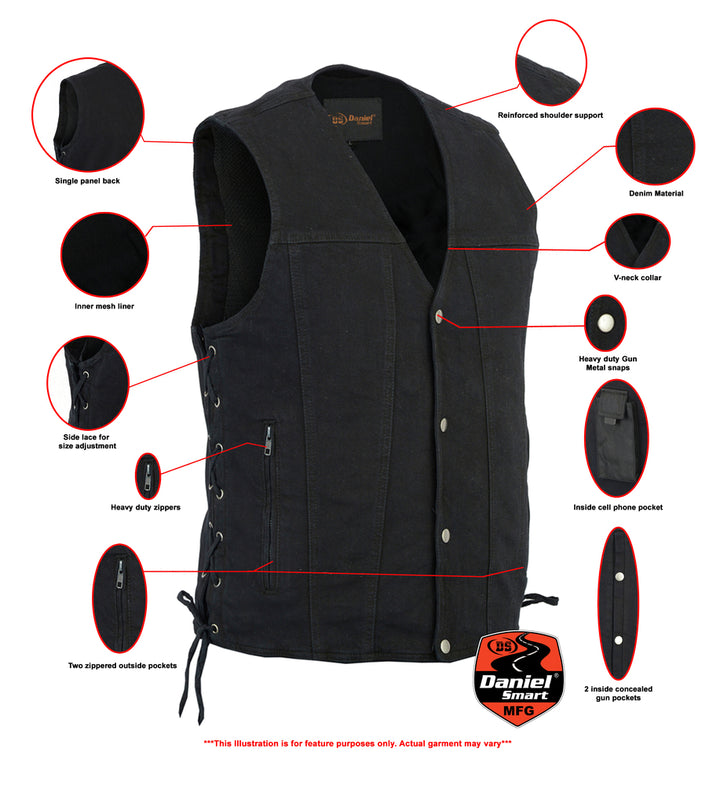 Outrider Men's Classic Black Denim Motorcycle  Vest