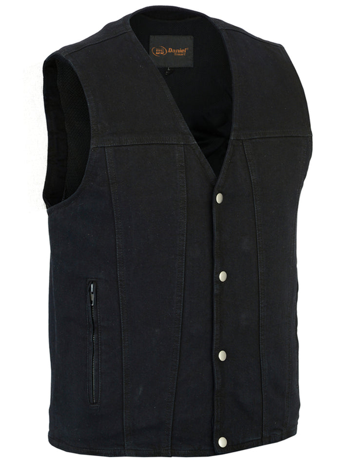 Black Shield Men's Black Denim Motorcycle Vest