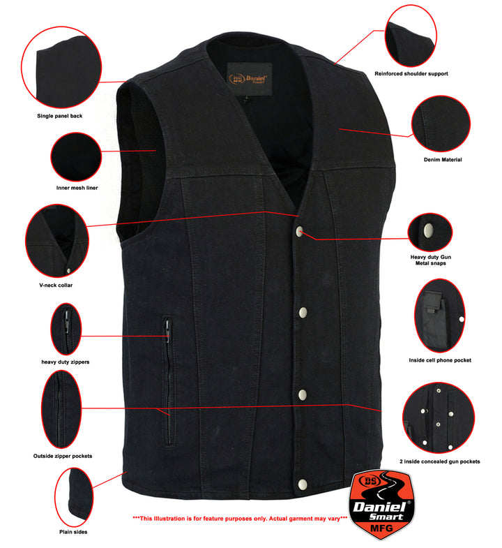 Black Shield Men's Black Denim Motorcycle Vest