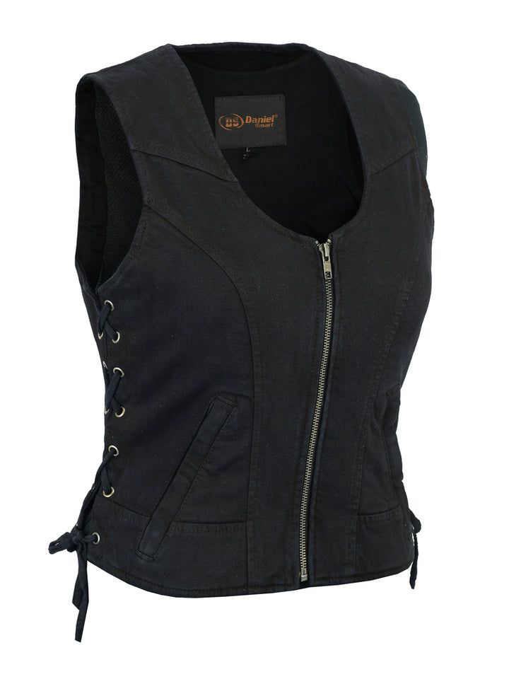 Shadow weave Black womens denim vest