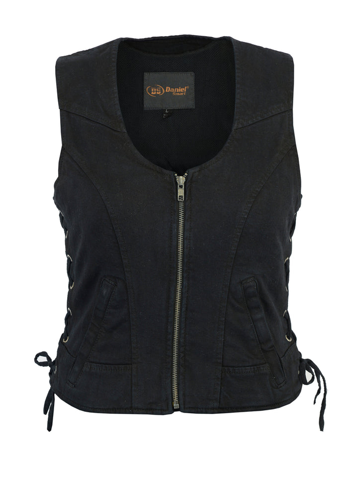 Shadow weave Black womens denim vest