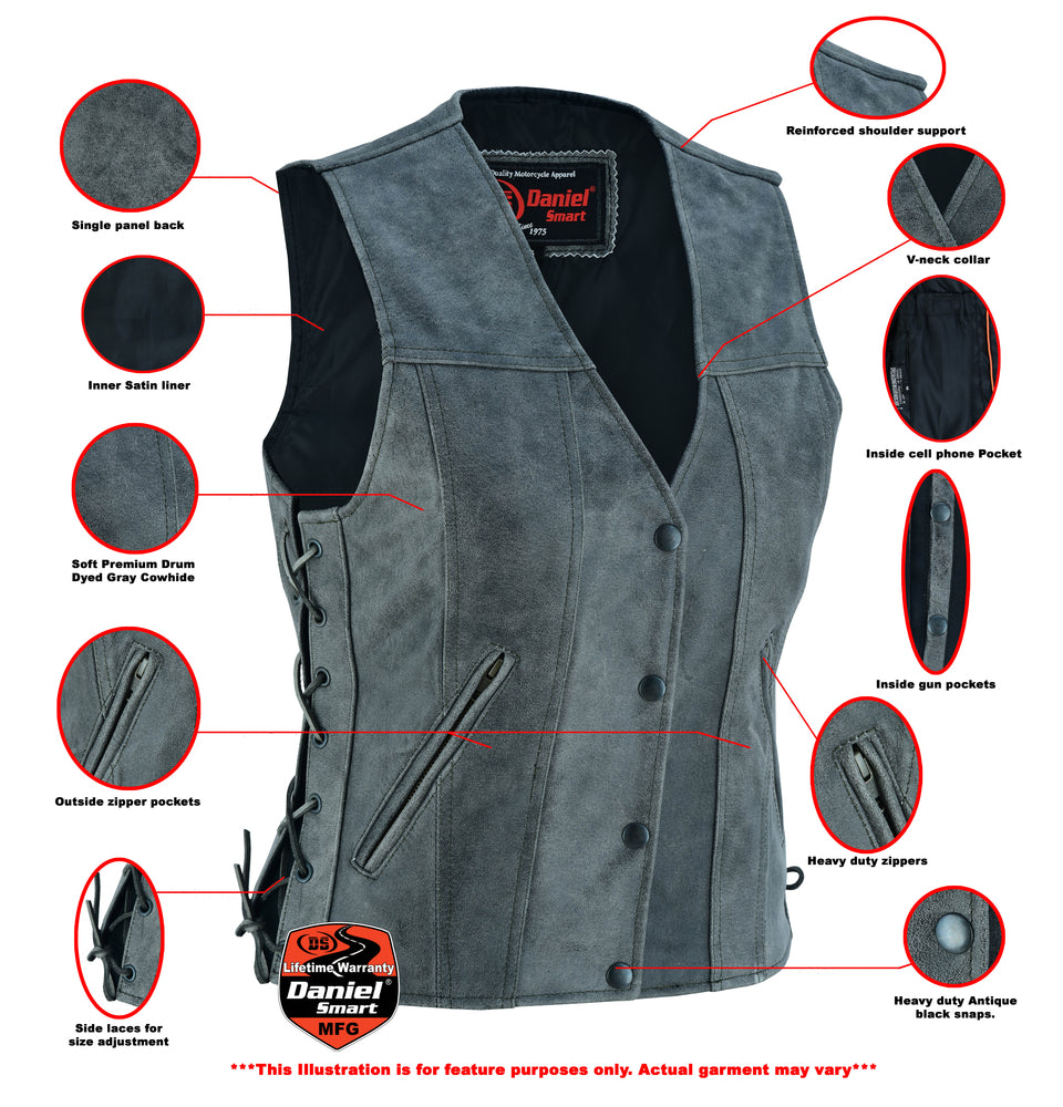 Delure Women's leather motorcycle vest Women's Leather Vests Renegade Classics